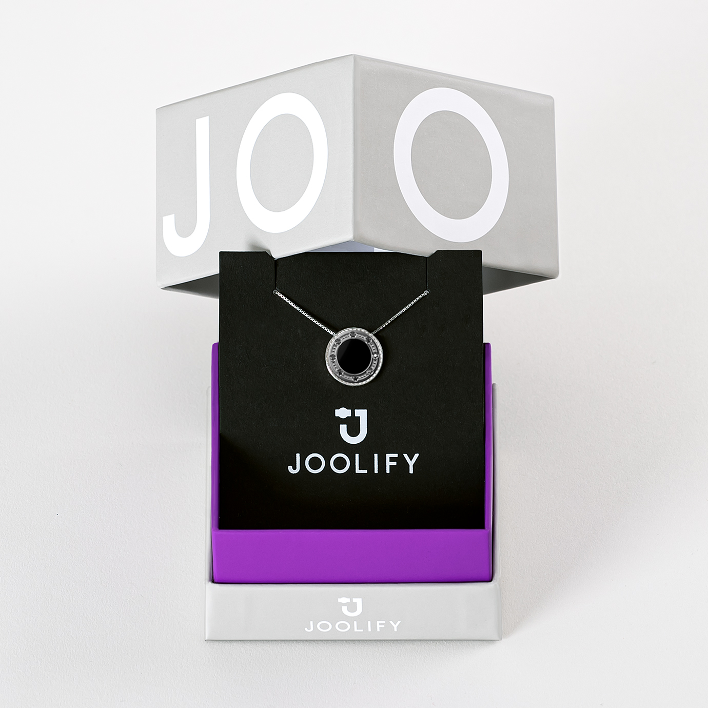 Packaging για Joolets. Κολιέ και εναλλασσόμενο κόσμημα Joollion, από επιπλατινωμένο ασήμι 925.