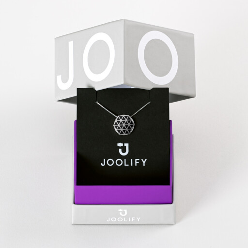 Packaging για Joolets. Κολιέ και εναλλασσόμενο κόσμημα Joollion, από επιπλατινωμένο ασήμι 925.