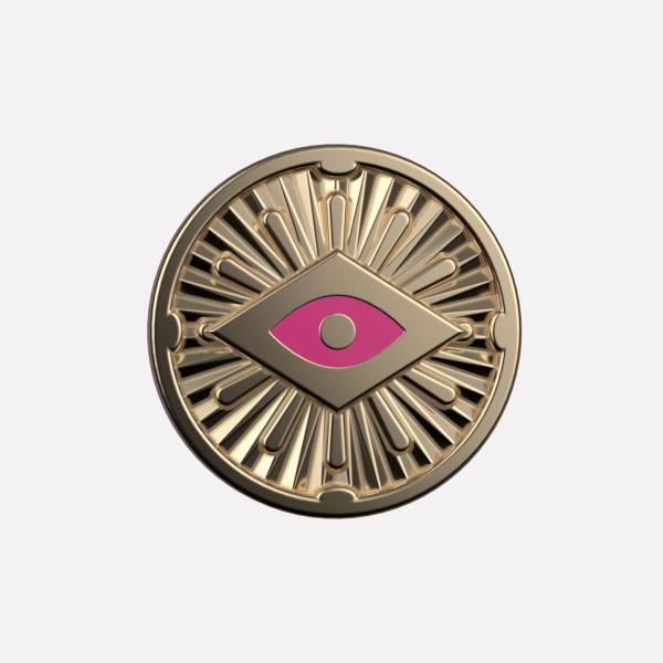 Joollion Charm Pink Eye (Ροζ Μάτι). Ροζ σμάλτο, ασήμι 925 επιχρυσωμένο με χρυσό 18k, συμβατό με όλα τα Joolets της Joolify.