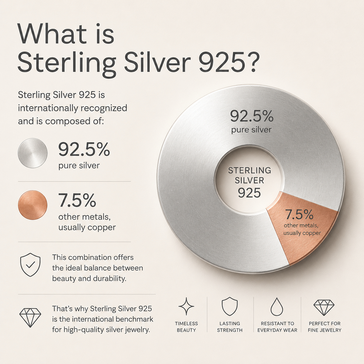 Οπτική απεικόνιση της σύστασης του Sterling Silver 925.