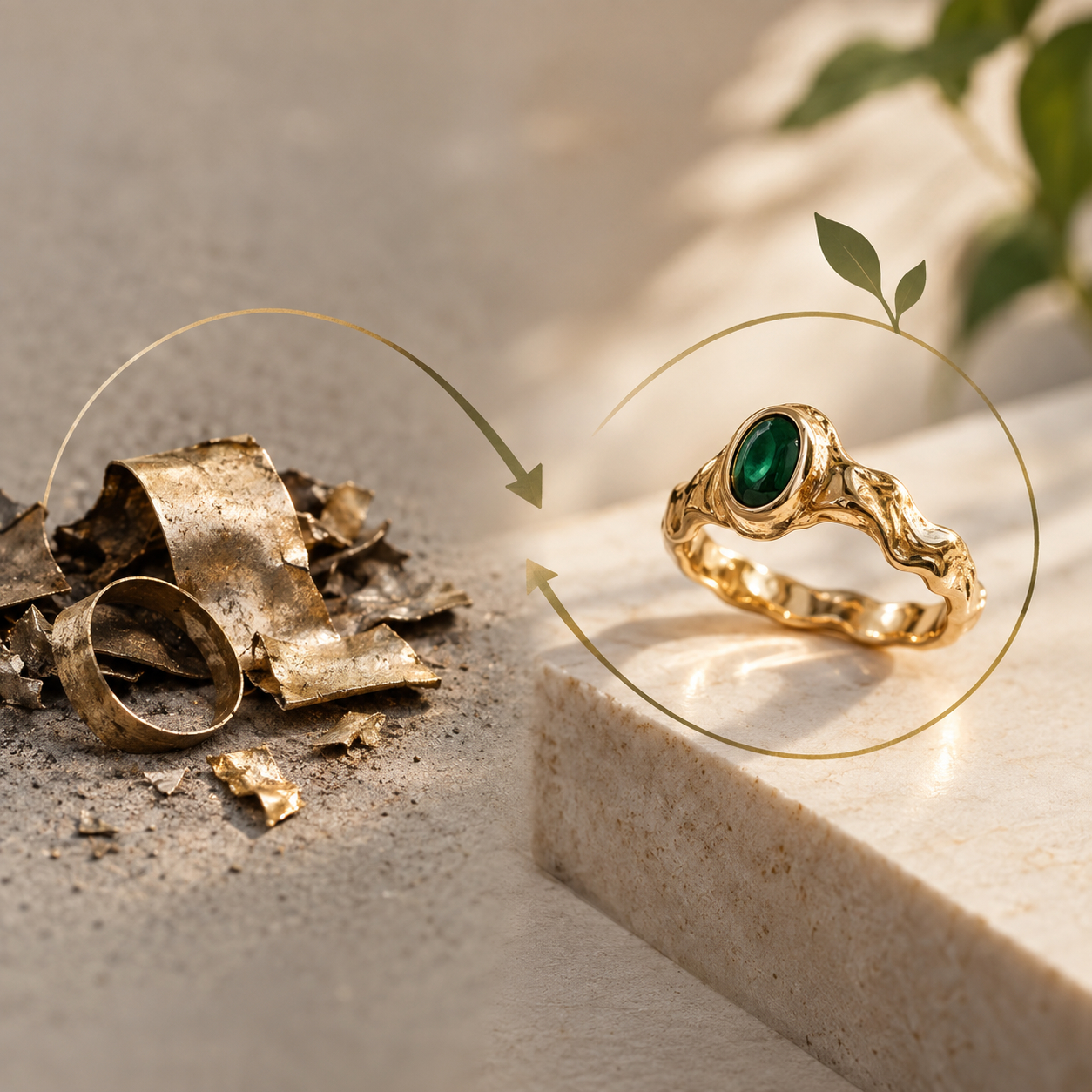 Κόσμημα που αναδεικνύει ότι το upcycling διατηρεί όχι μόνο το υλικό αλλά και την αξία του.